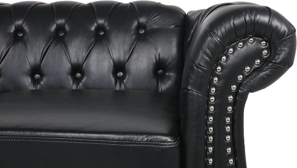 Sectional PU Leather Modular Sofa Couches, Black Tufted Cushions
