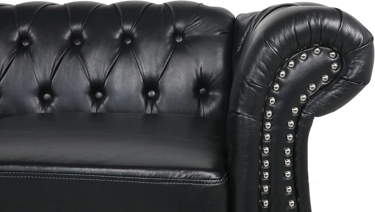 Sectional PU Leather Modular Sofa Couches, Black Tufted Cushions