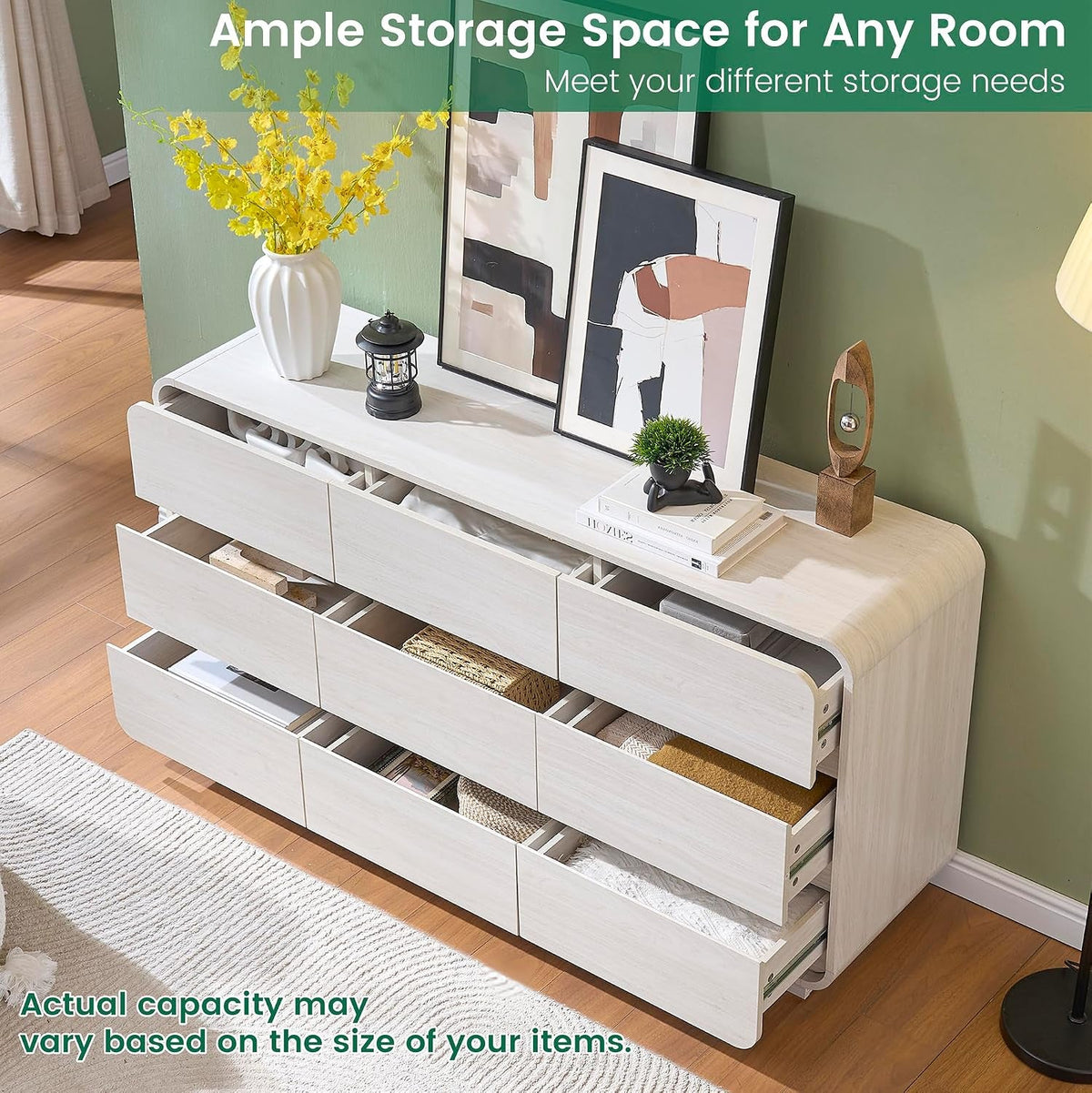 White Dressers of 9 Drawers, Chest Dresser with Deep Drawers, Modern Dresser Closet for Bedroom