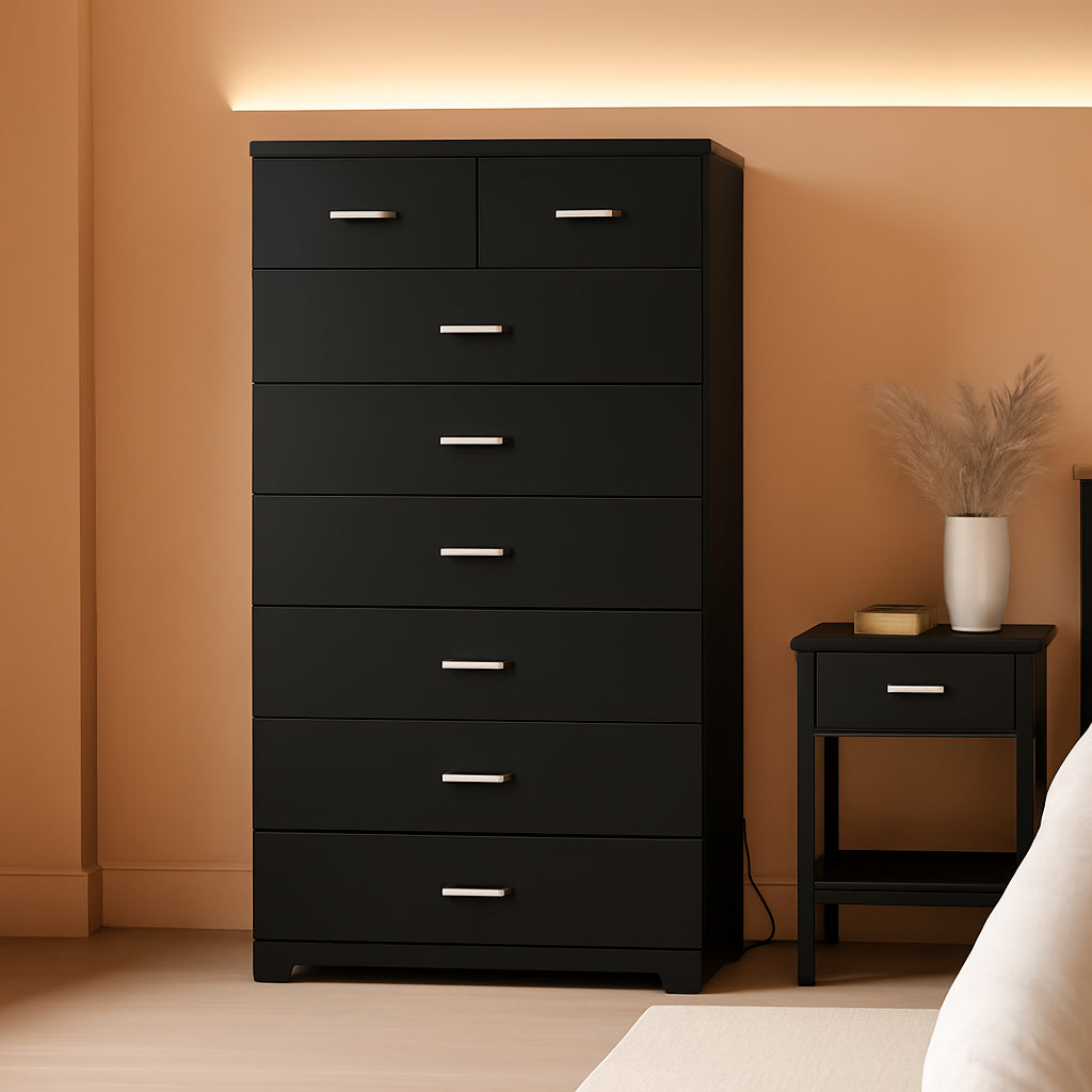 47.3" Tall Dresser with Charging Station Wooden 7 Drawer Dressers for Bedroom Chest of Drawers