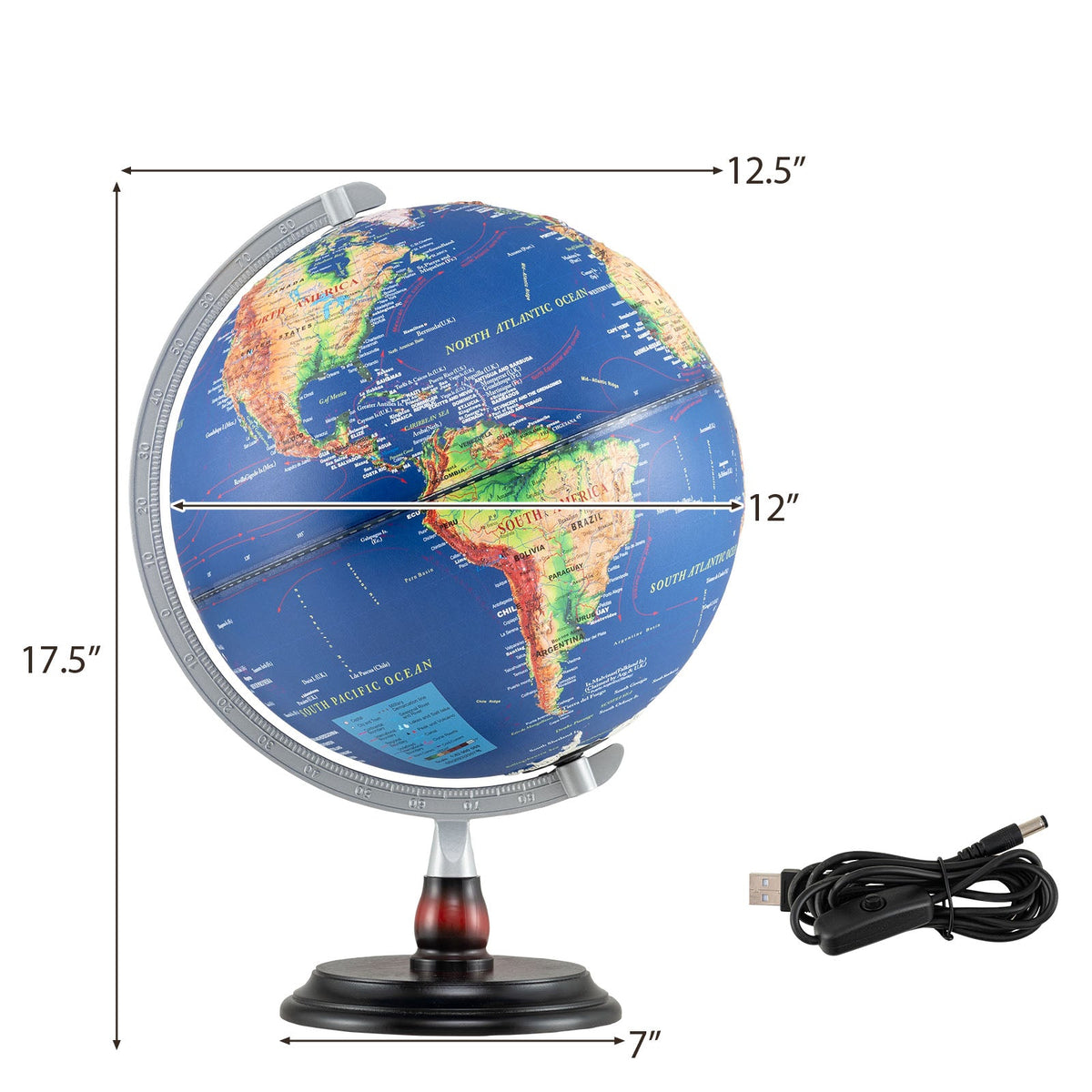 12-inch illuminated antique world globe night lamp with built-in light, decorative and educational decor piece from DirectDeals.