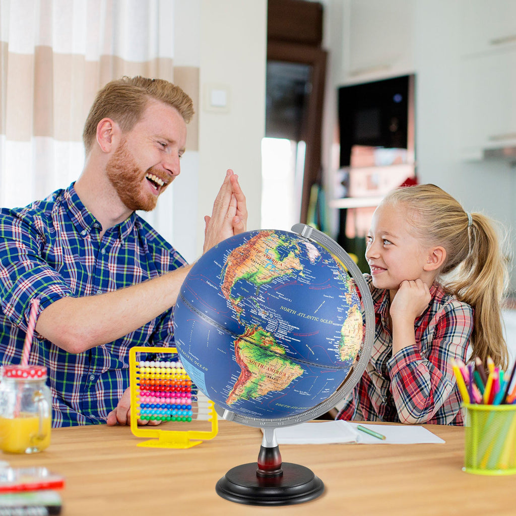 12-inch illuminated world globe with antique-style night lamp, featuring detailed map and warm glow for decorative lighting.