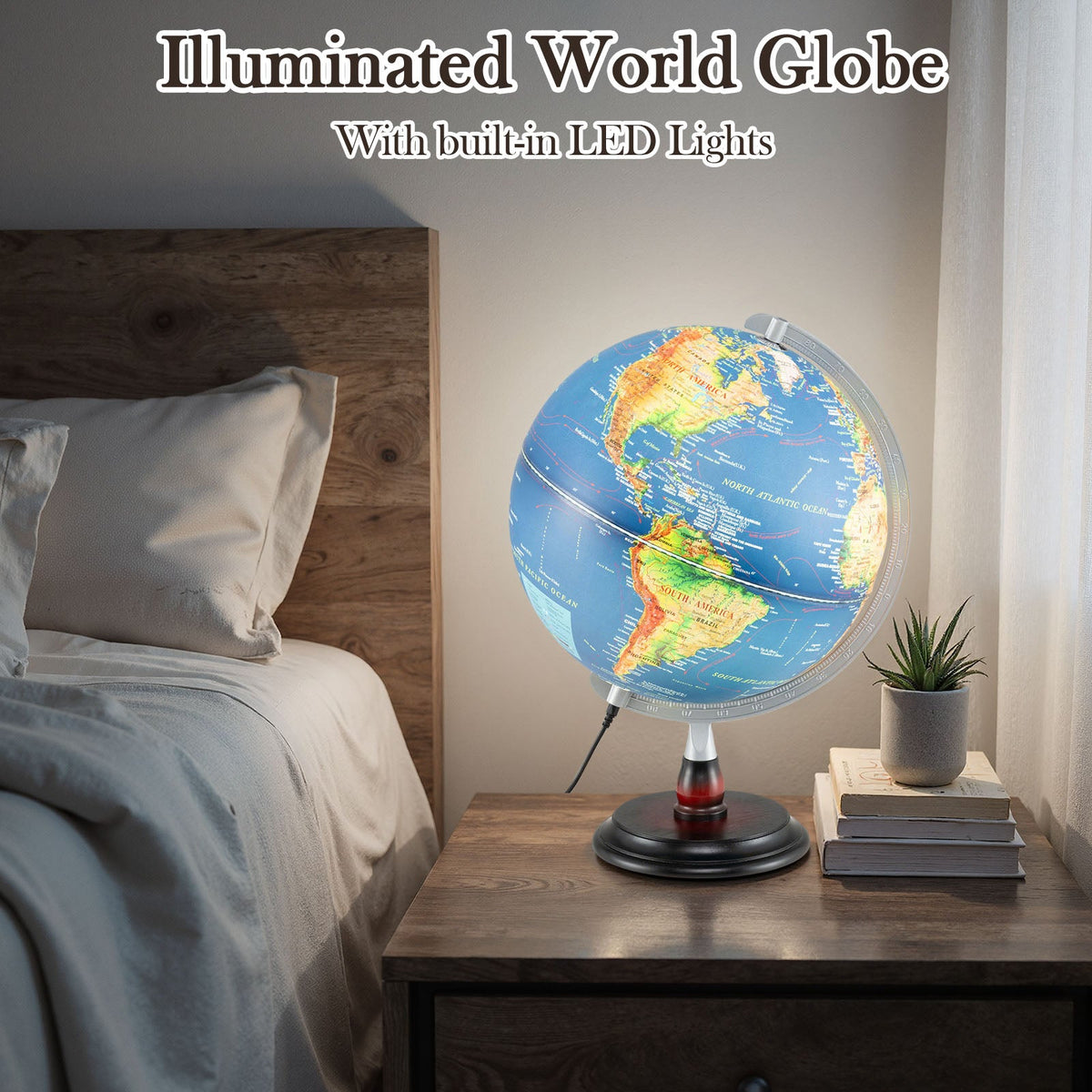 12-inch illuminated globe with antique-style light, serving as a night lamp, featuring detailed world map design by DirectDeals.