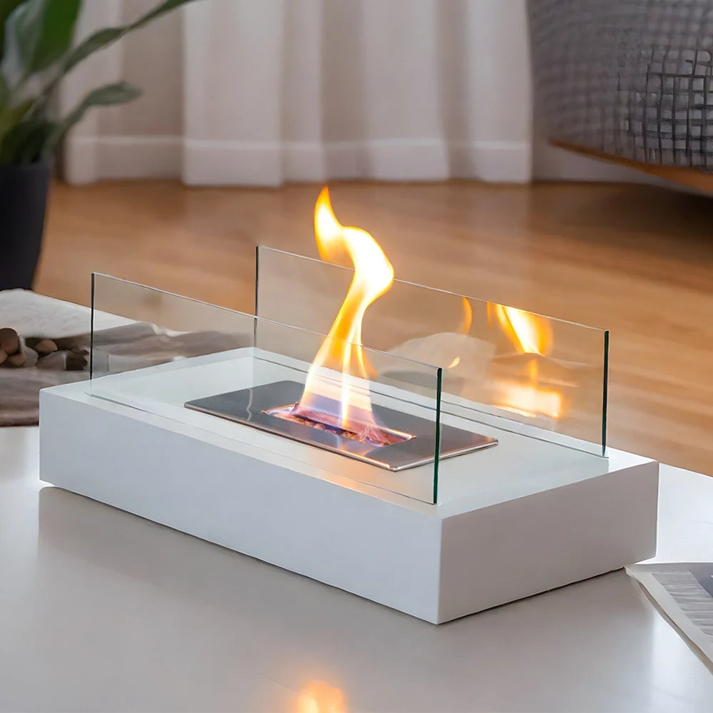 Square Tabletop Fire Bowl Pot with Two-Sided Glass (Gel & Ethanol Fireplaces) - view 5