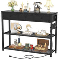 Black Console Table With USB Ports And Outlets For Living Room