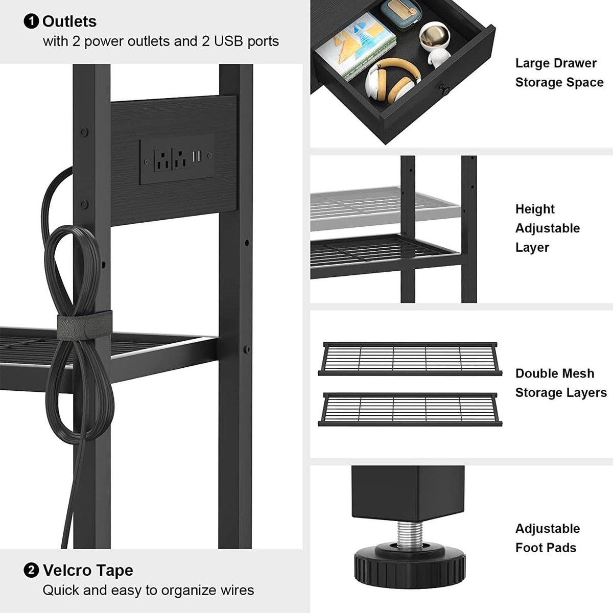 Black Console Table With USB Ports And Outlets For Living Room