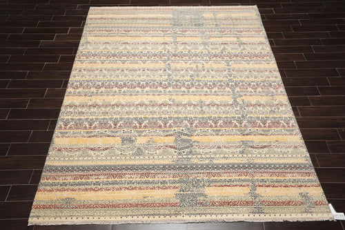 8x10 Ivory, Blue Hand Knotted 100% Wool Peshawar Transitional Oriental Area Rug (Persian;Hand Knotted;8x10;Rectangle;Ivory, Blue, Gold;Transitional) - view 2