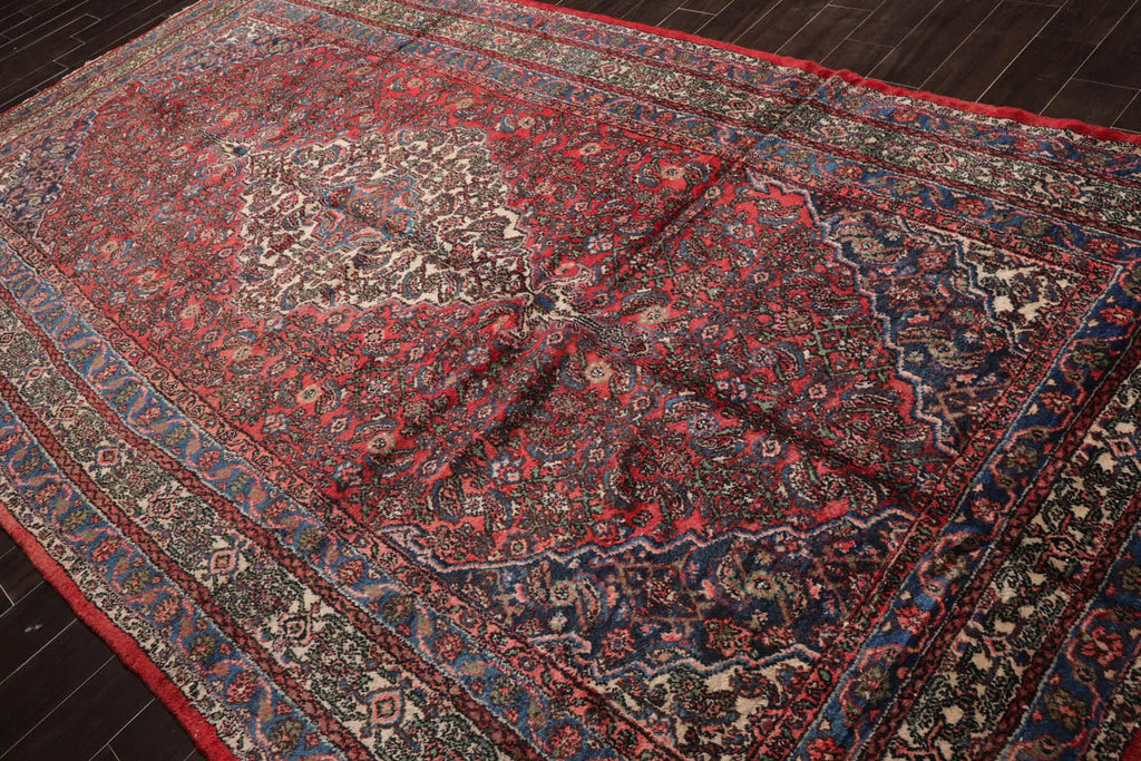 7x13 Coral, Ivory Hand Knotted 100% Wool Tabriz Traditional Oriental Area Rug