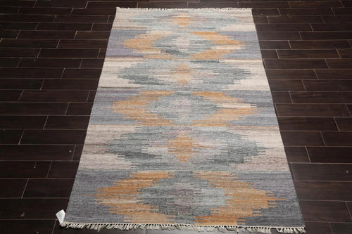 5' x 8' Indoor Outdoor  Hand Woven 100% Recycled PET Yarn Modern Kilim Area Rug Gray (Flat Weave;Hand Woven;5x7;Rectangle;Gray, Beige, Caramel;Southwestern) - view 2