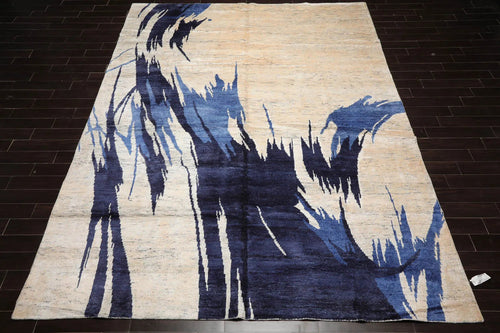 10x14 Beige, Ivory Hand Knotted Tibetan Bamboo Silk Tibetan Modern & Contemporary Oriental Area Rug (Tibetan;Hand Knotted;10x14;Rectangle;Beige, Ivory, Blue;Modern & Contemporary) - view 2