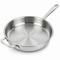 Alva Cookware 5-Ply stainless steel frying pan with a long handle, showing a polished shiny surface and cooking interior.
