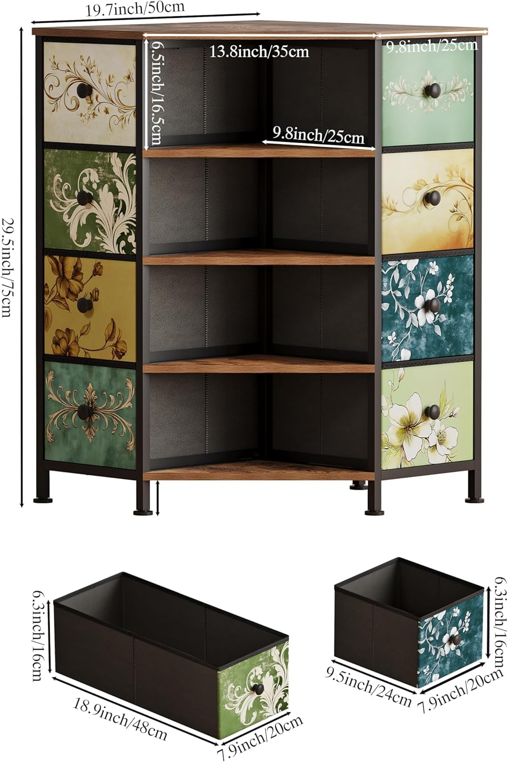 Eight Drawer Corner Dresser With Durable Fabric Drawers