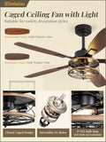 52 Inch Black Farmhouse Ceiling Fan With Light And Remote