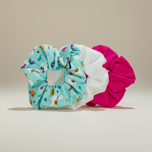3 Pack Happy Llama Scrunchies | 80s Hair Tie Set (Hair Ties) product photo