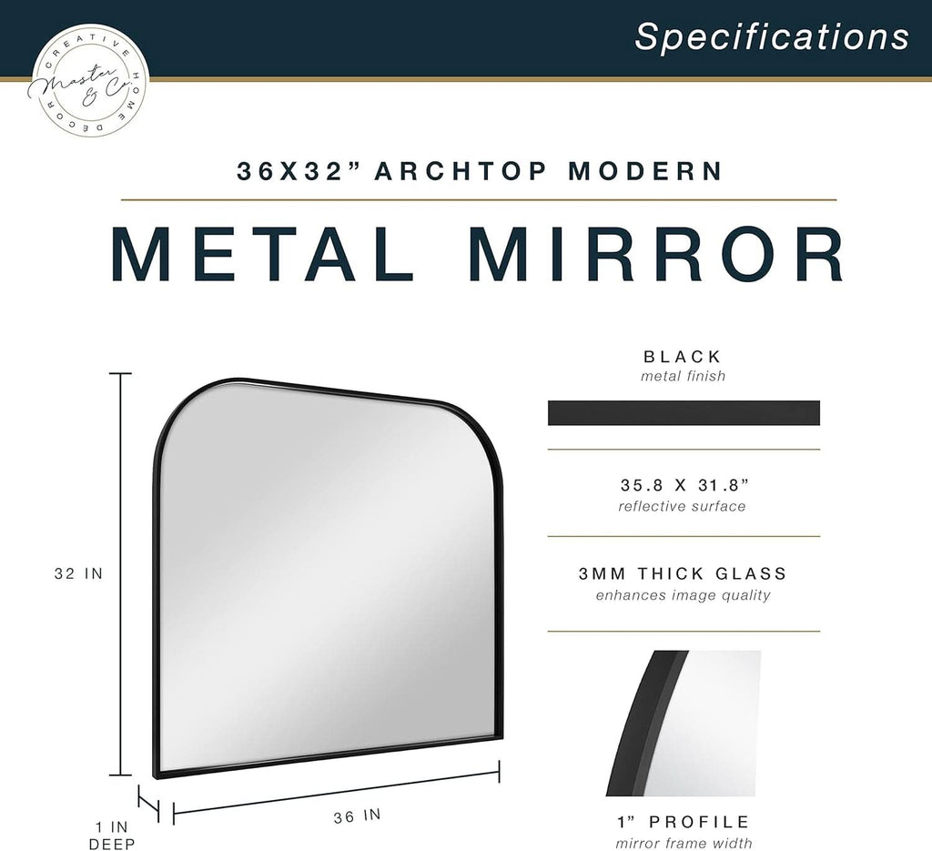 Master And Co Modern Metal Arch Wall Mirror 36x32 Black