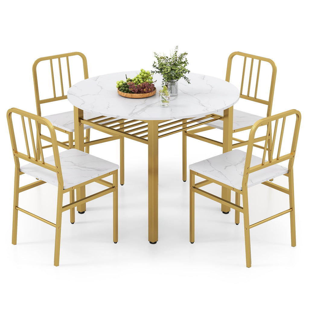 Round dining table set with five pieces, including a storage shelf, perfect for dining rooms, by DirectDeals.