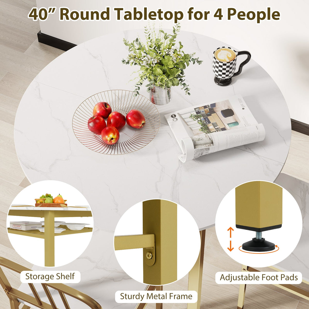 Round 5-piece dining table set with built-in storage shelf from DirectDeals, ideal for modern dining rooms.