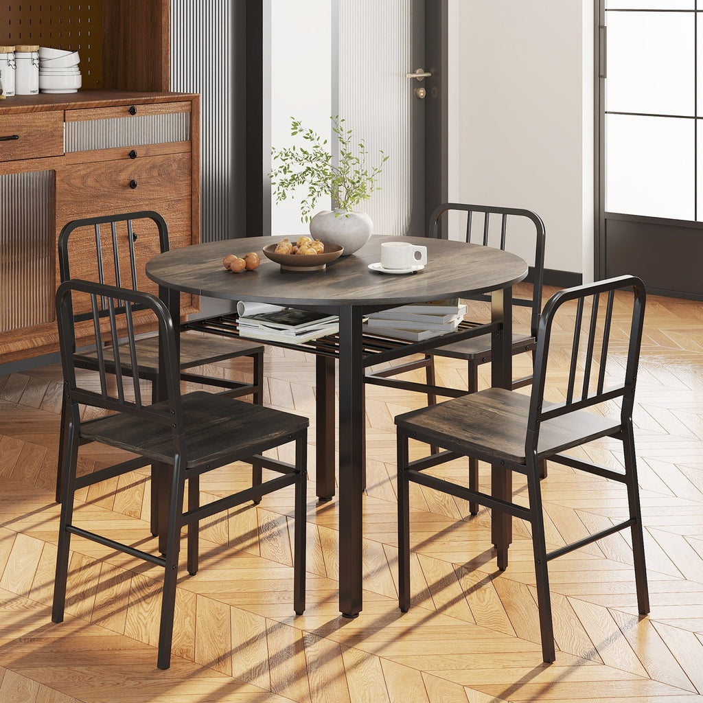 Round dining table set with five pieces and a storage shelf, ideal for modern dining rooms by DirectDeals