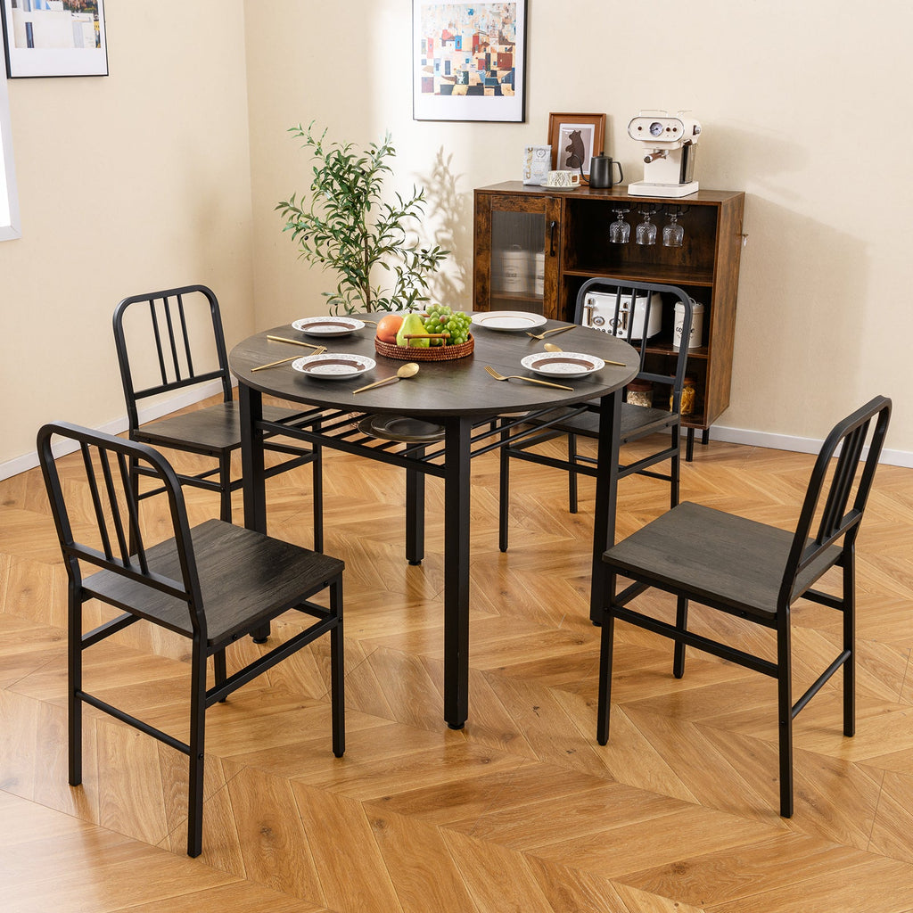 Round 5-piece dining table set with built-in storage shelf, ideal for modern dining rooms, by DirectDeals.