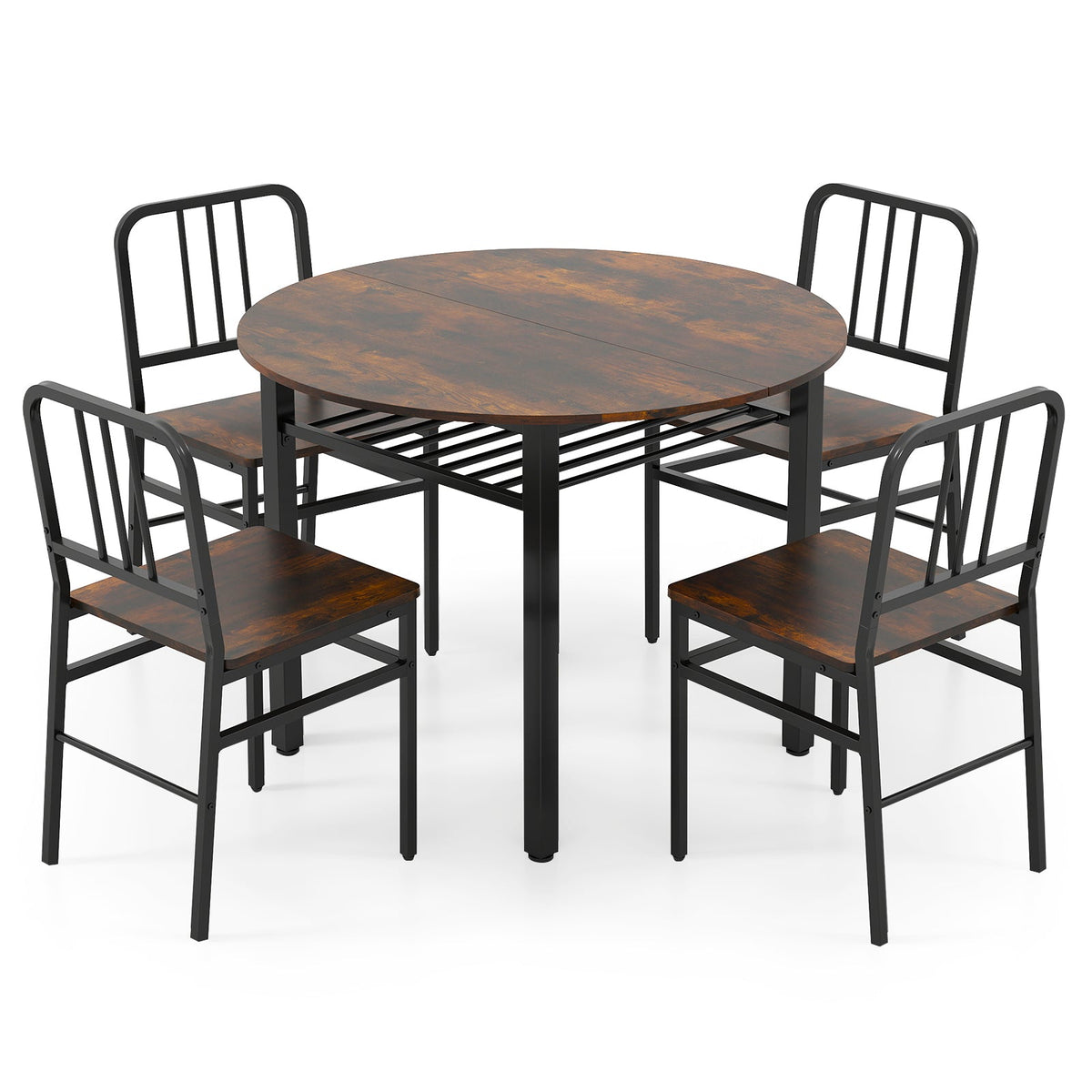 Round dining table set with five pieces and a storage shelf, ideal for modern dining rooms by DirectDeals.