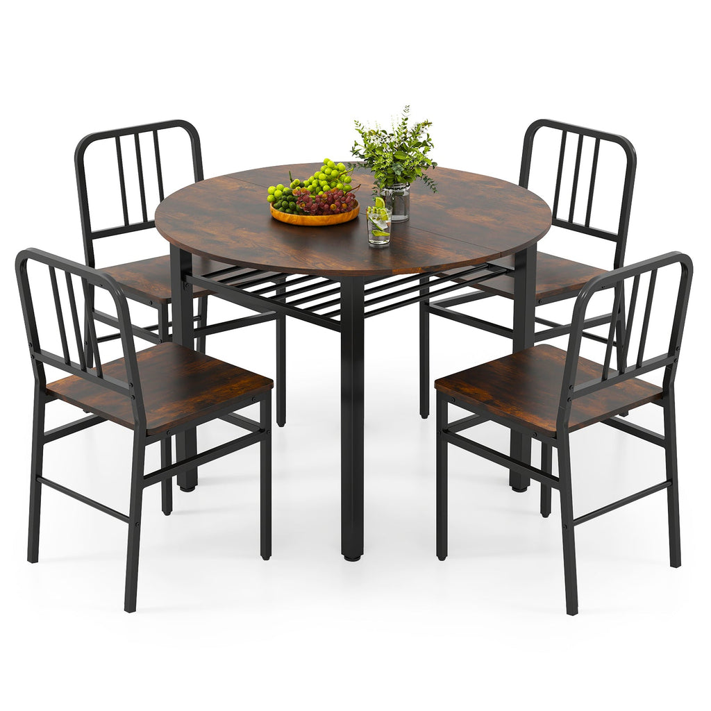 Round dining table set with four chairs and a storage shelf, ideal for a modern dining room by DirectDeals