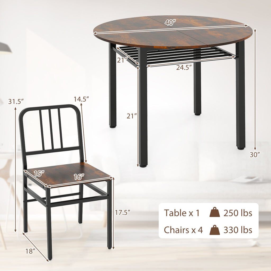 Round dining table set with five pieces and built-in storage shelf for stylish and functional dining room setup.