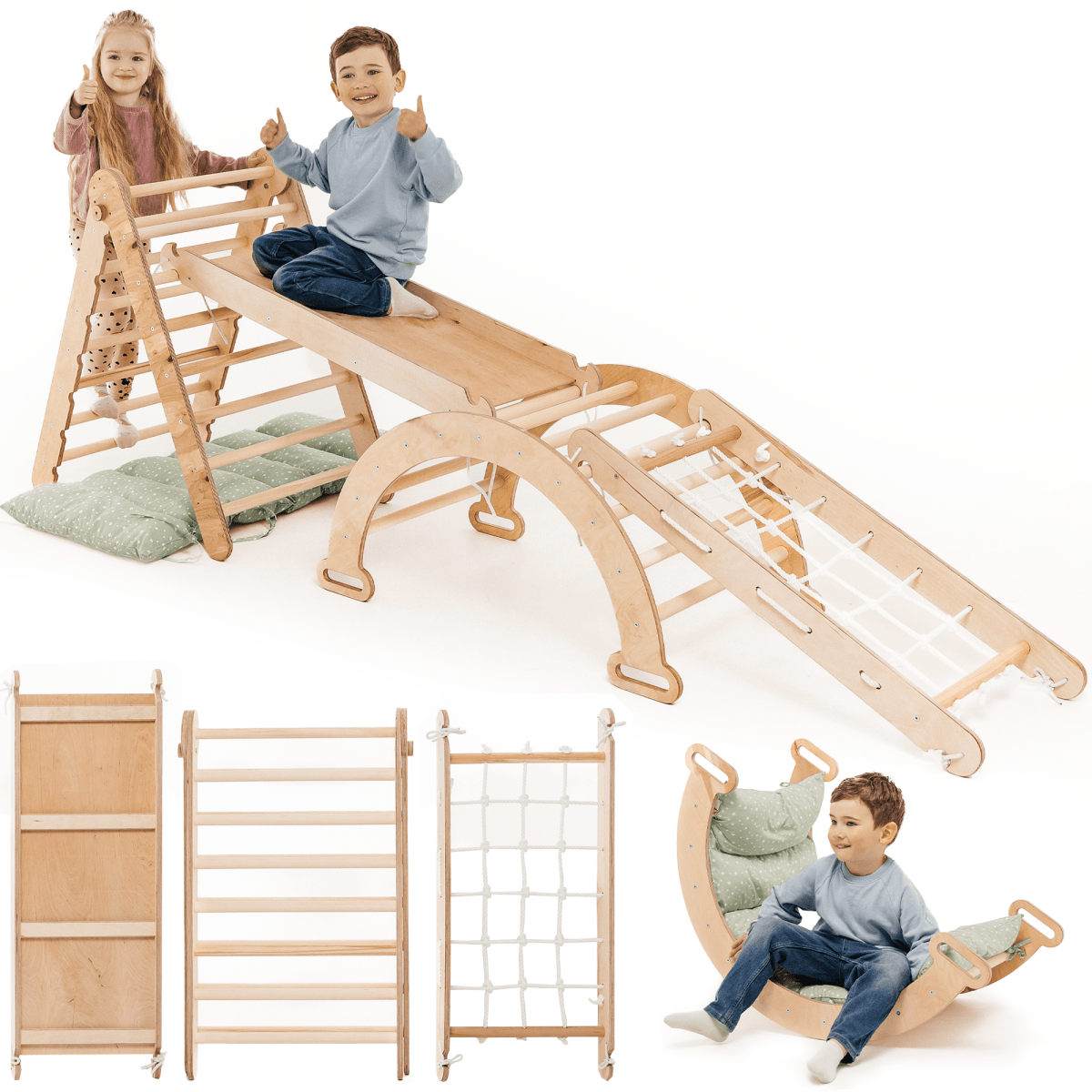 5in1 Montessori Climbing Set: Triangle Ladder + Arch/Rocker + Slide Board/Ramp + Netting rope + Cushion (5in1 Playsets) - view 11