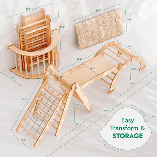 5in1 Montessori Climbing Set: Triangle Ladder + Arch/Rocker + Slide Board/Ramp + Netting rope + Cushion (5in1 Playsets) - view 2