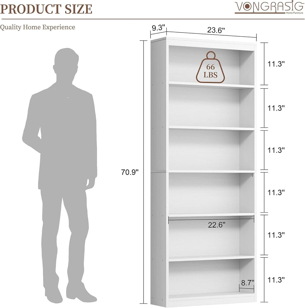 White Six Tier Modern Bookshelf Contemporary Home Storage Rack