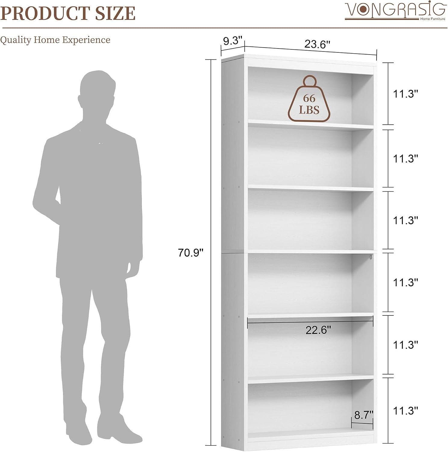 White Six Tier Modern Bookshelf Contemporary Home Storage Rack