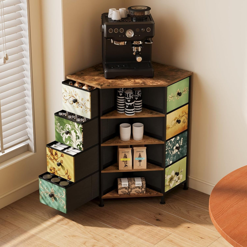 Eight Drawer Corner Dresser With Durable Fabric Drawers