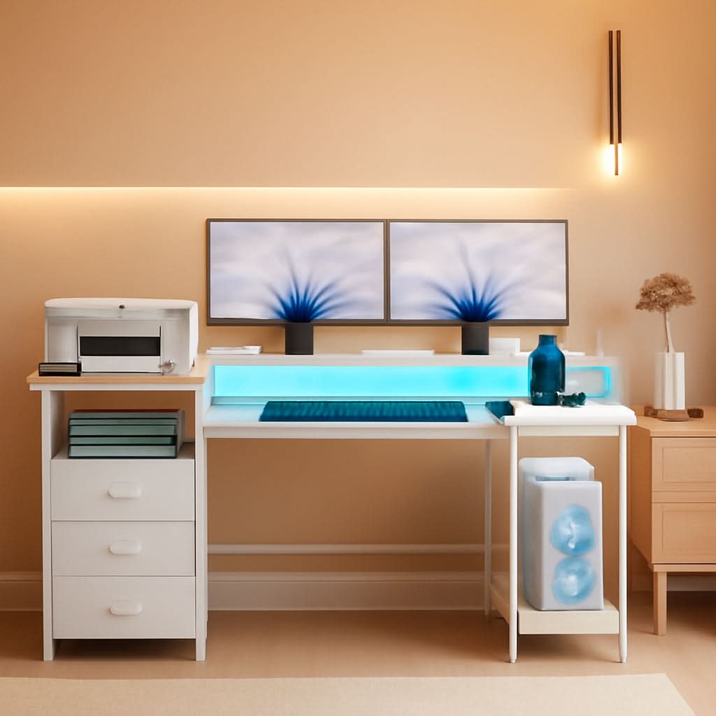 White 60 Inch Computer Desk For Home Office Modern