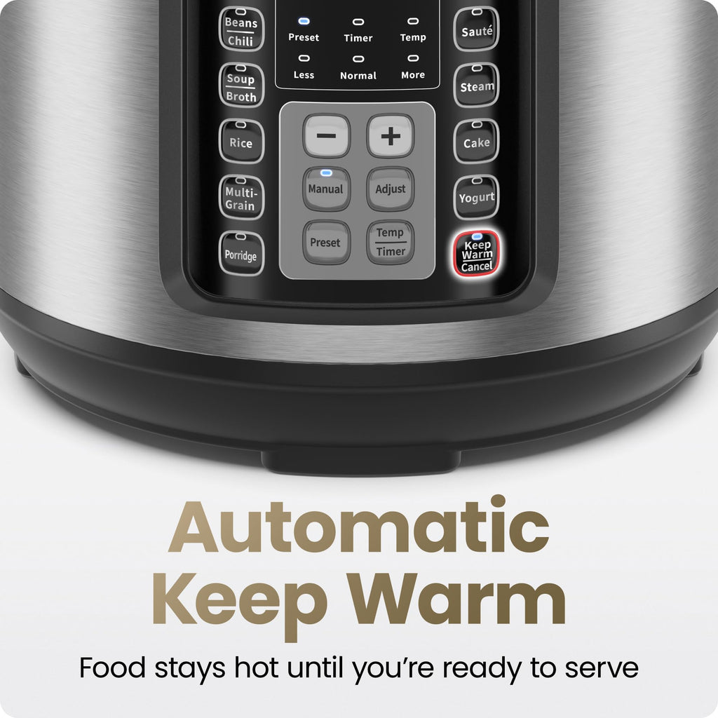 Chefman 13-in-1 Electric Pressure Cooker, 6-Quart Multicooker with Touchscreen Controls, Slow Cooker, Steamer, Sauté, Soup, Chili, Delay Start & Keep Warm, Stainless Steel