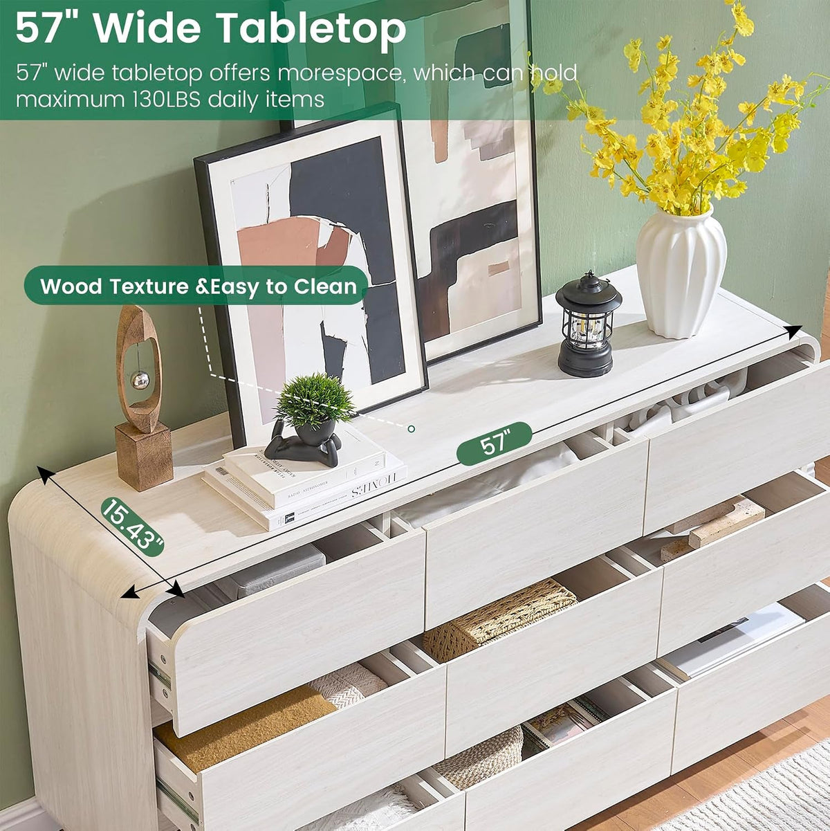 White Dressers of 9 Drawers, Chest Dresser with Deep Drawers, Modern Dresser Closet for Bedroom