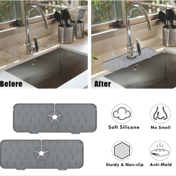 Silicone Faucet Drain Pad Faucet Splash-Proof Water Pad Kitchen Sink Drying Pad Water-Blocking Pad