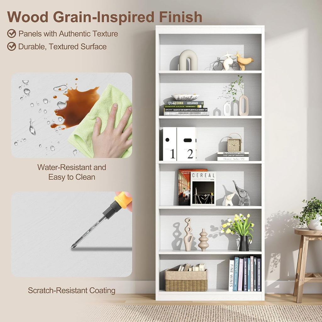 White Six Tier Modern Bookshelf Contemporary Home Storage Rack