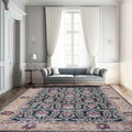 Multi Sizes Micro Printed Hand Woven Polyester Oriental Area Rug Charcoal, Peach Color
