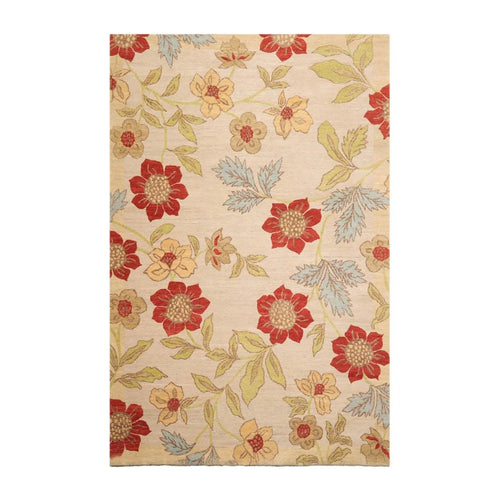 5'6''x8'6'' Hand Knotted Tibetan 100% Wool Transitional Oriental Area Rug Beige, Lime Color (Tibetan;Hand Knotted;6x9;Rectangle;Beige, Lime, Tan;Transitional) - view 2
