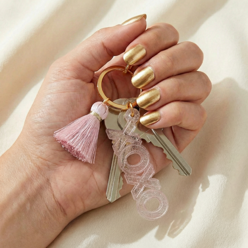 Acrylic Keychain with Tassel - XOXO or Babe | Cute Gold Tone Key Ring Gift Accessory (Keychains) - view 2