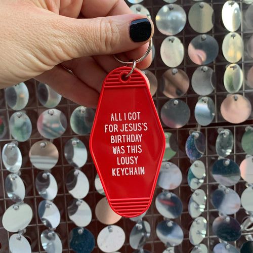 All I Got For Jesus's Birthday Christmas Motel Style Keychain in Red (Keychains) - view 2