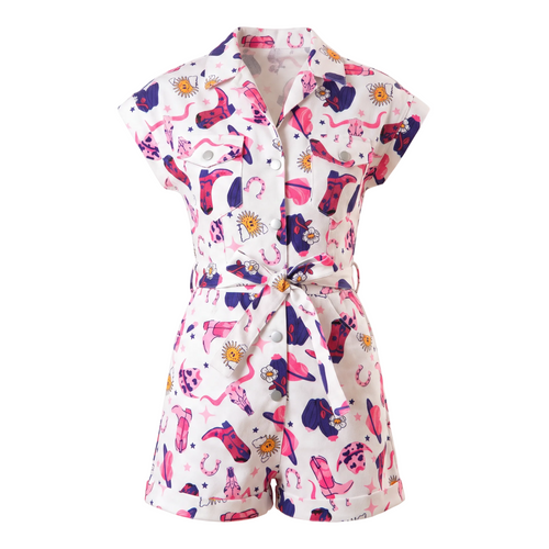 All Over Boots Print Romper | Western Cowgirl Apparel [Sizes SM-L] product photo