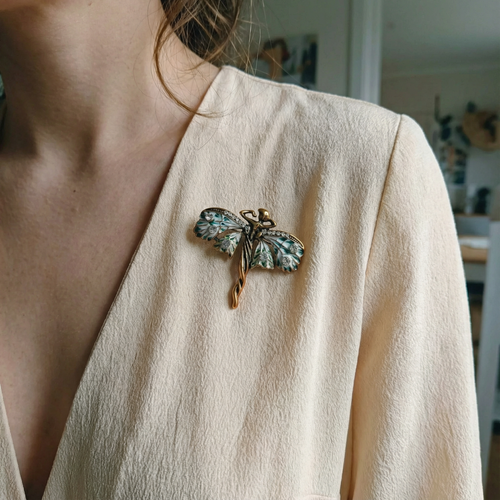 Art Nouveau Fairy Brooch | Vintage Enchanted Fairytale Pin 1.8" x 1.6" (Brooches & Lapel Pins) - view 2