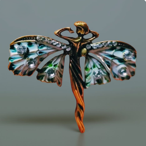 Art Nouveau Fairy Brooch | Vintage Enchanted Fairytale Pin 1.8" x 1.6" (Brooches & Lapel Pins) product photo