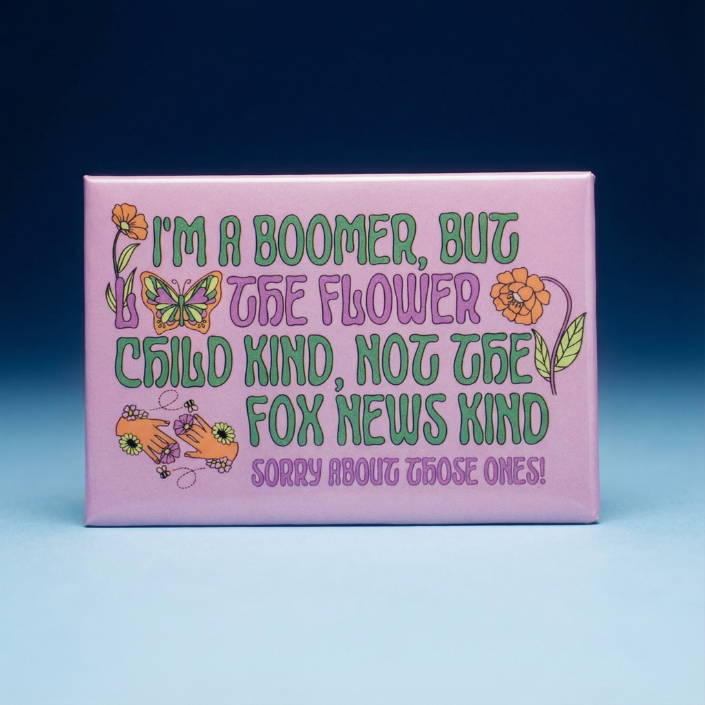 Boomer But Not the Fox News Kind Tote Bag and Magnet Bundle | Canvas Tote and Glossy Refrigerator Magnet