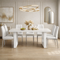 71 Inch Modern Dining Table Set with 6 PU Leather Chairs White Dining Room Set
