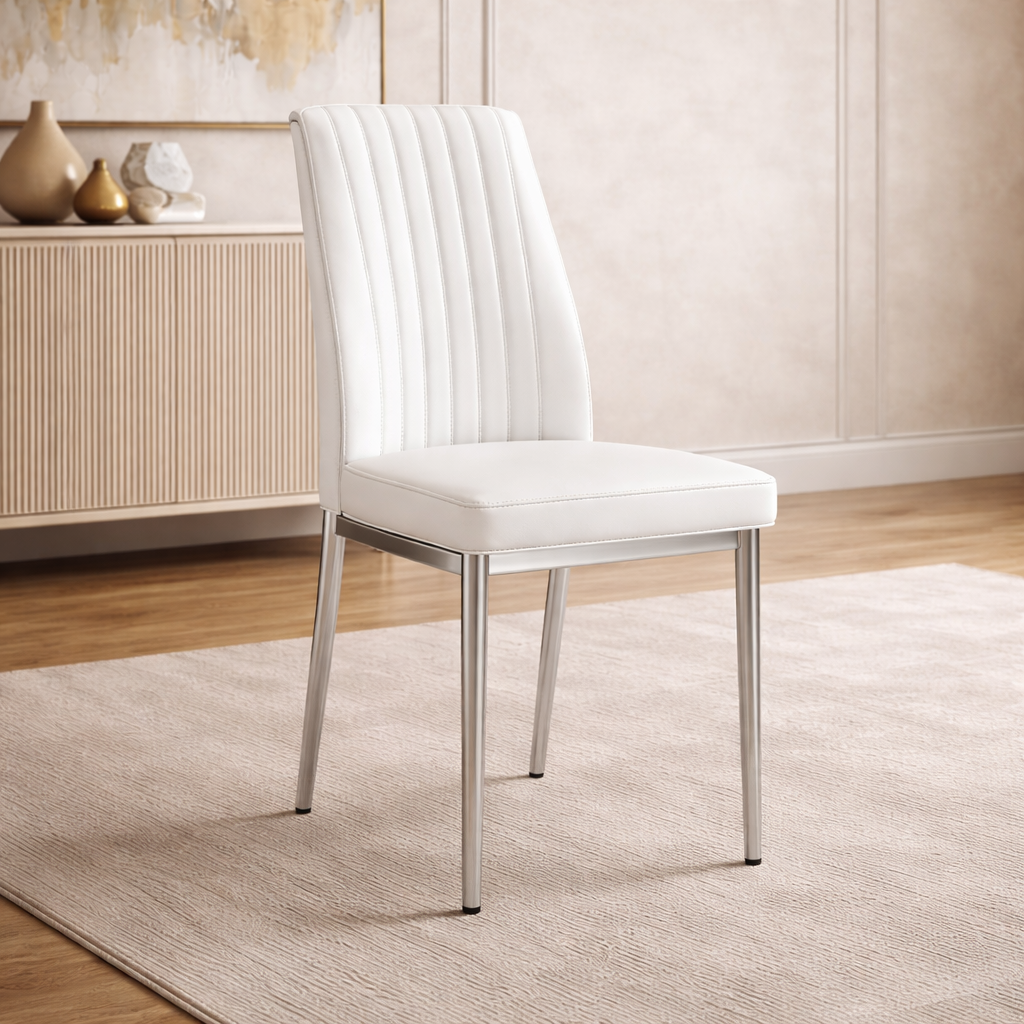 71 Inch Modern Dining Table Set with 6 PU Leather Chairs White Dining Room Set