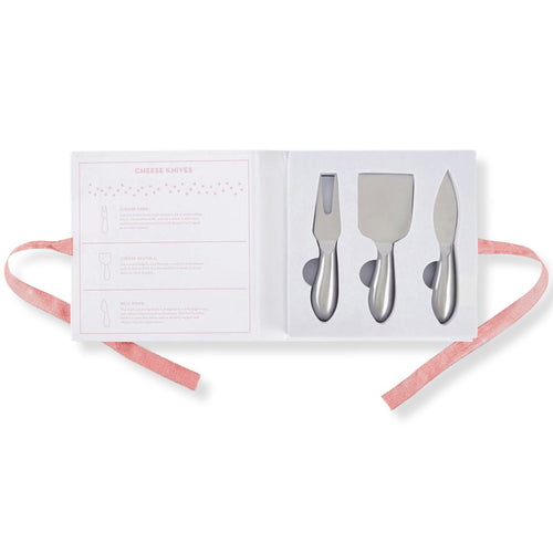 3-piece cheese knife set by The Bullish Store in a book-style gift box, featuring gourmet cheese knives for serving and slicing cheese.