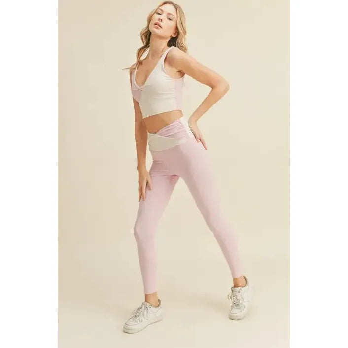 Color Block Front-Twist Top & Leggings Set in Black or Pink [Sizes S-L] (Apparel & Accessories) - view 16