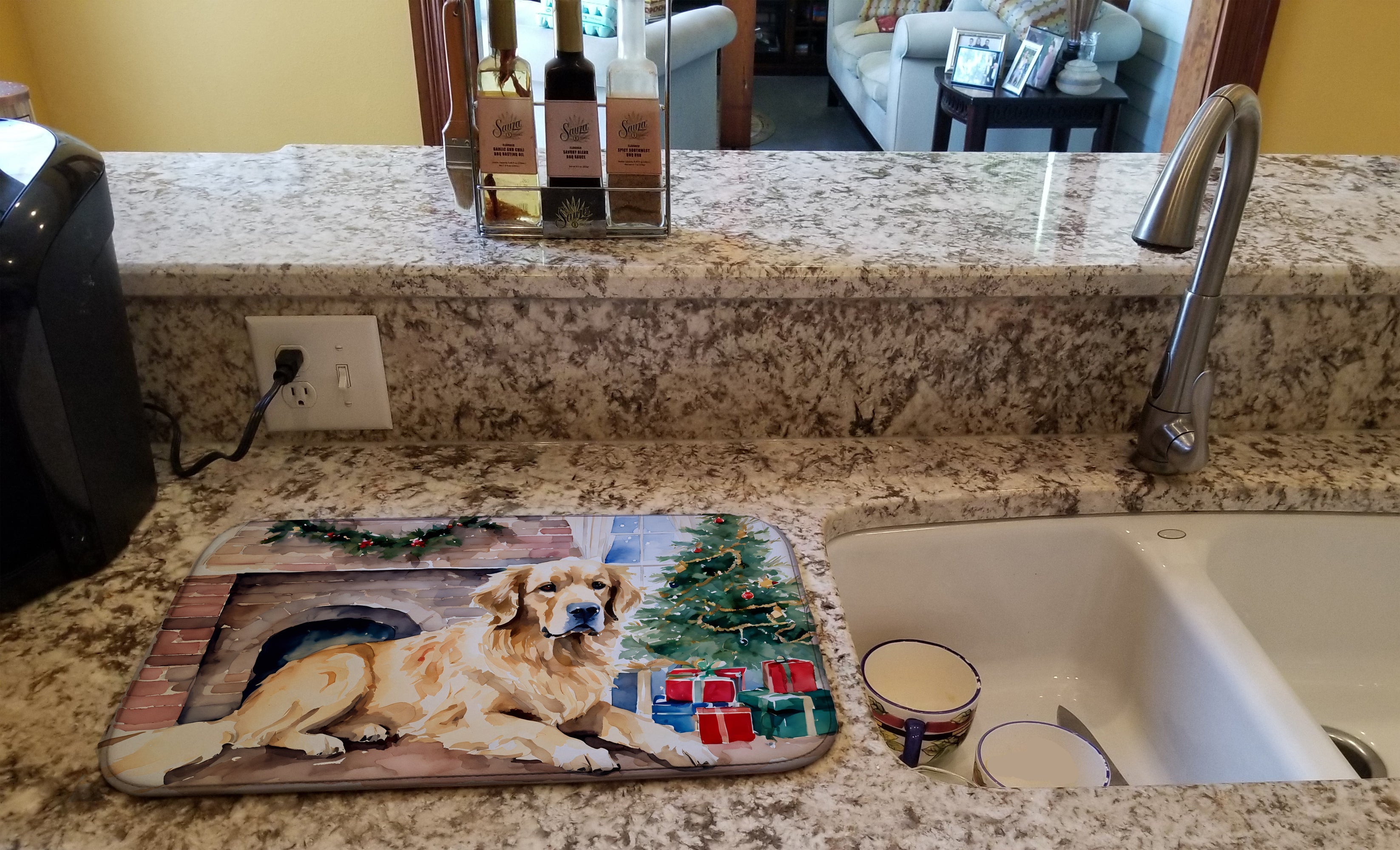 Golden Retriever Cozy Christmas Dish Drying Mat