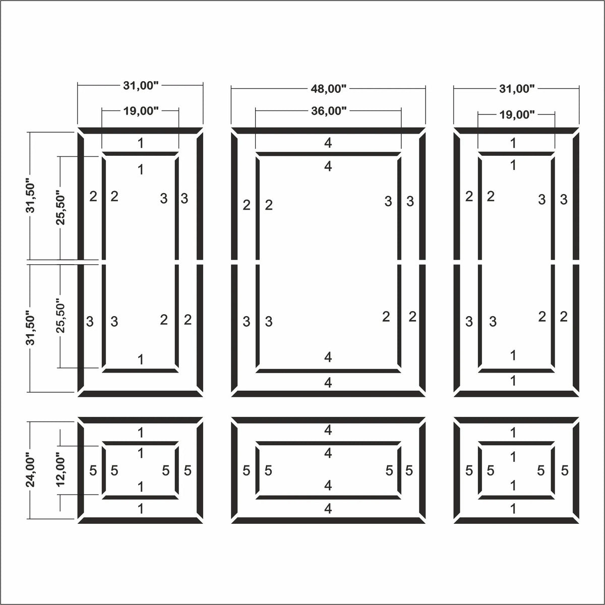 Pre-Cut Wall Molding Kit for Dining Room - 3 Upper & 3 Bottom Nested Frames | Easy Installation
